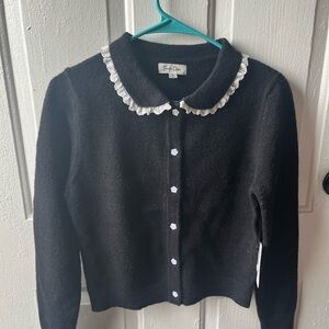 Elegant Black Cardigan with Lace Collar